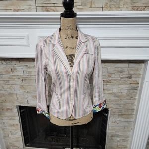 Robert Graham‎ striped with floral trim blazer jacket Size 8